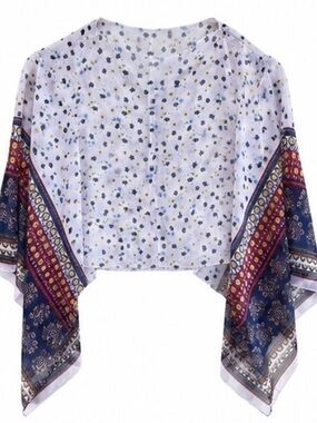 Boho Sheer komona Blouse/Split Pearl Button Sleeve